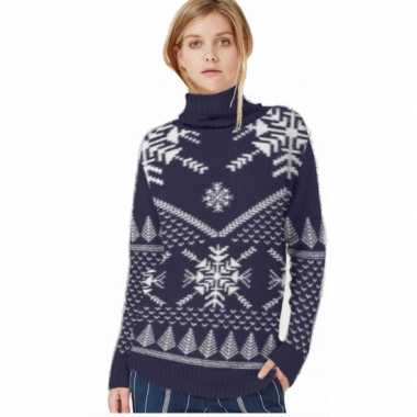 Dames kersttrui navy met wit