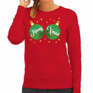 Foute kersttrui / sweater rood met merry xmas voor dames