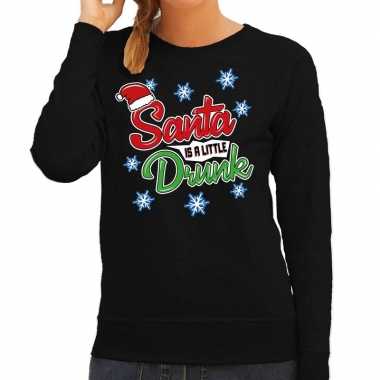 Foute kersttrui / sweater santa is a little drunk zwart dames
