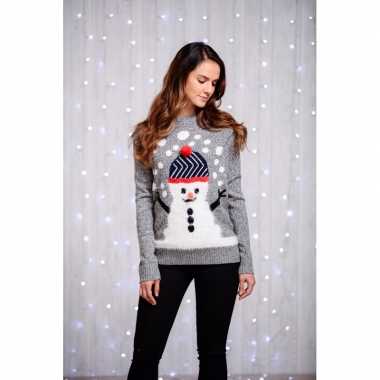 Grijze dames kersttrui met sneeuwman