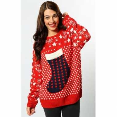 Rode dames kersttrui kerstsok