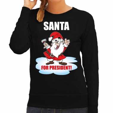 Santa for president kerst sweater / foute kersttrui zwart voor dames