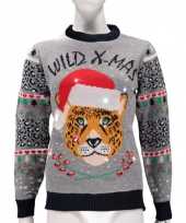 Dames foute kersttrui wild x mas met lichtjes
