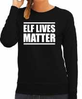 Elf lives matter kerst sweater foute kersttrui zwart voor dames