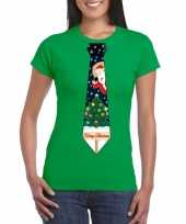 Fout kerst t shirt groen met kerstboom stropdas voor dames