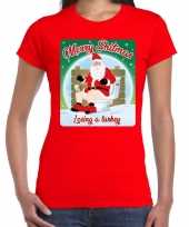 Fout kerst t shirt merry shitmas turkey rood voor dames