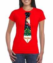 Fout kerst t shirt rood met kerstboom stropdas voor dames