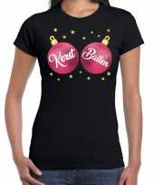 Fout kerst t shirt zwart met roze kerst ballen voor dames