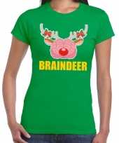 Foute kerst t shirt braindeer groen voor dames