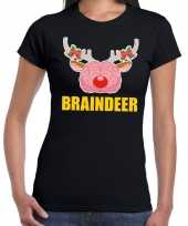 Foute kerst t shirt braindeer zwart voor dames