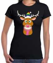 Foute kerst t shirt gay rudolf het rendier zwart dames