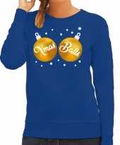 Foute kersttrui sweater blauw met xmas balls voor dames