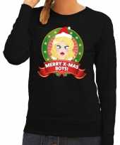 Foute kersttrui zwart merry x mas boys voor dames