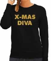 Kersttrui christmas diva gouden glitter letters zwart dames