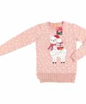 Roze dames kersttrui met lama alpaca