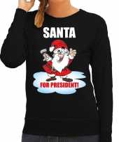 Santa for president kerst sweater foute kersttrui zwart voor dames