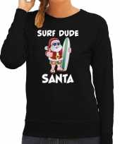 Surf dude santa fun kerstsweater outfit zwart voor dames